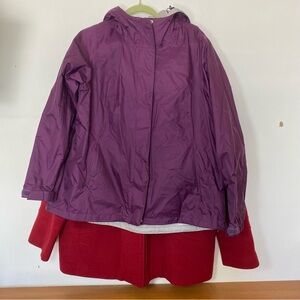 Lot Of 2 Women’s 2x Coats Red Wool Blend Winter Coat & Purple Cabela’s Raincoat